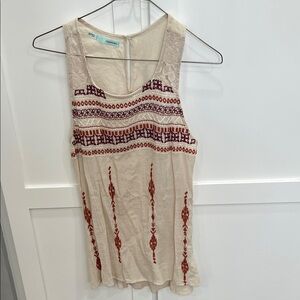 American Eagle Outfitters Cream and Red Embroidered Tank Top